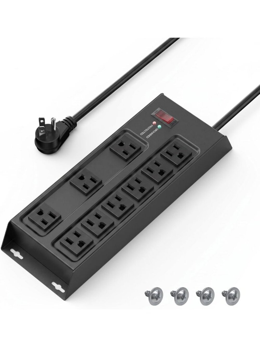 Heavy Duty Metal Power Strip Surge Protector with 9 Outlets & 4FT Cord